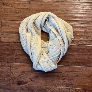 Ann Taylor Winter White with Gold Metallic Thread Infinity Scarf
